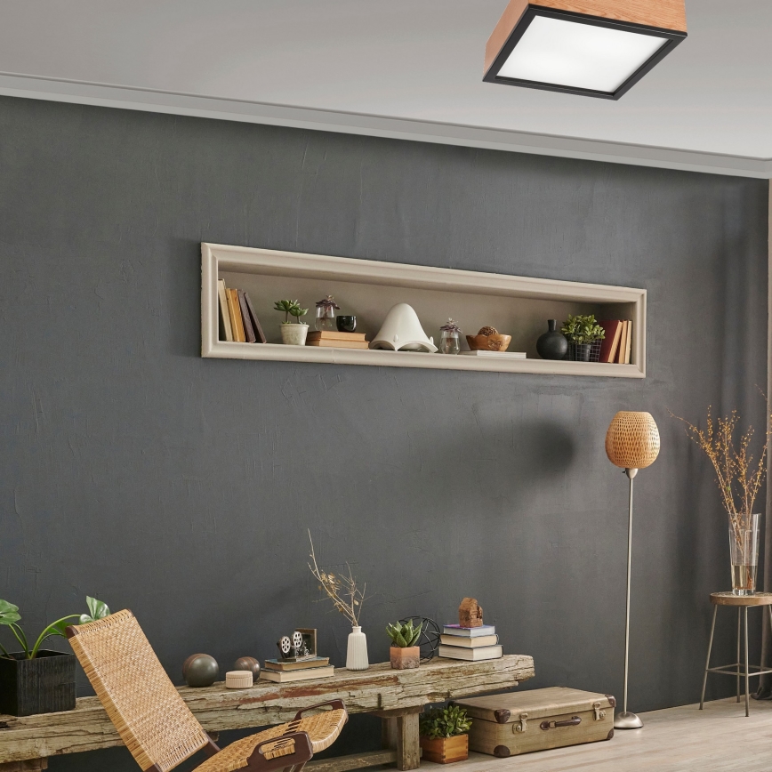 Plafonjera OAK SQUARE 2xE27/15W/230V 31x31 cm hrast/crni