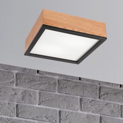 Plafonjera OAK SQUARE 2xE27/15W/230V 31x31 cm hrast/crni