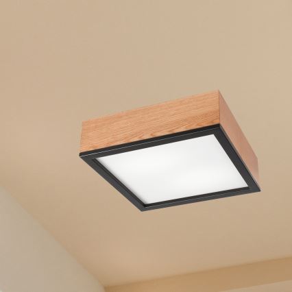 Plafonjera OAK SQUARE 2xE27/15W/230V 31x31 cm hrast/crni