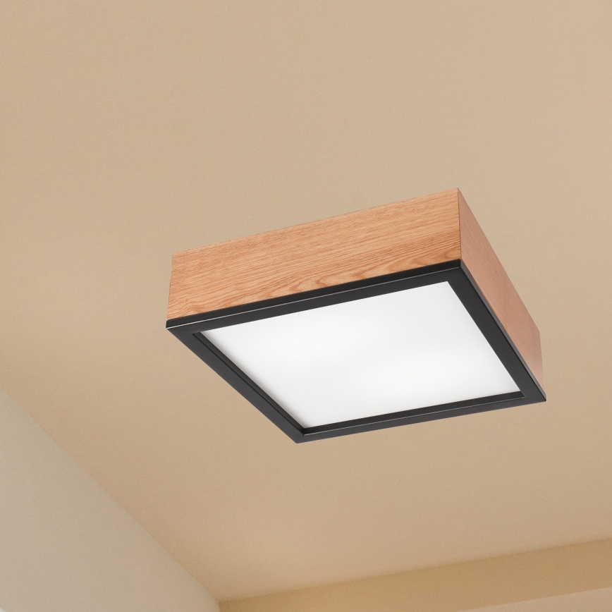 Plafonjera OAK SQUARE 2xE27/15W/230V 31x31 cm hrast/crni