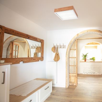 Plafonjera OAK SQUARE 4xE27/15W/230V 39x39 cm hrast/bela
