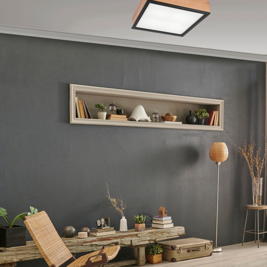 Plafonjera OAK SQUARE 4xE27/15W/230V 39x39 cm hrast/crni