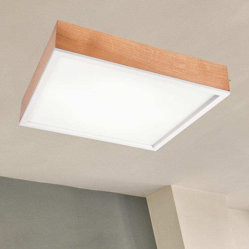 Plafonjera OAK SQUARE 4xE27/15W/230V 48x48 cm hrast/bela