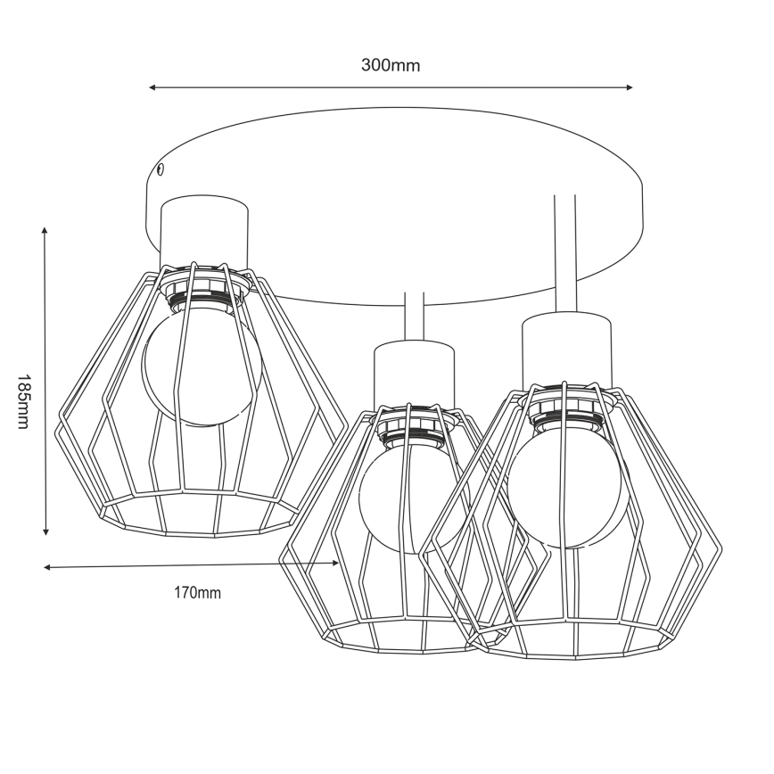 Plafonjera PARKLA 3xE27/15W/230V crni