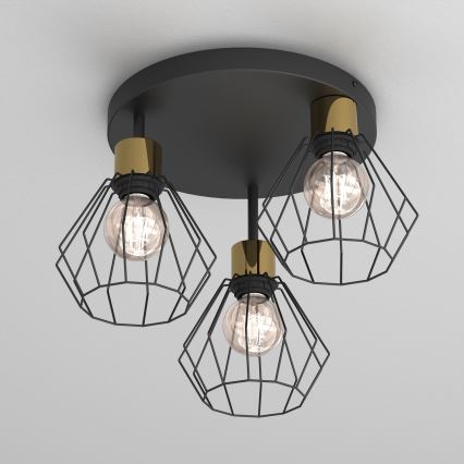 Plafonjera PARKLA 3xE27/15W/230V crni/zl.