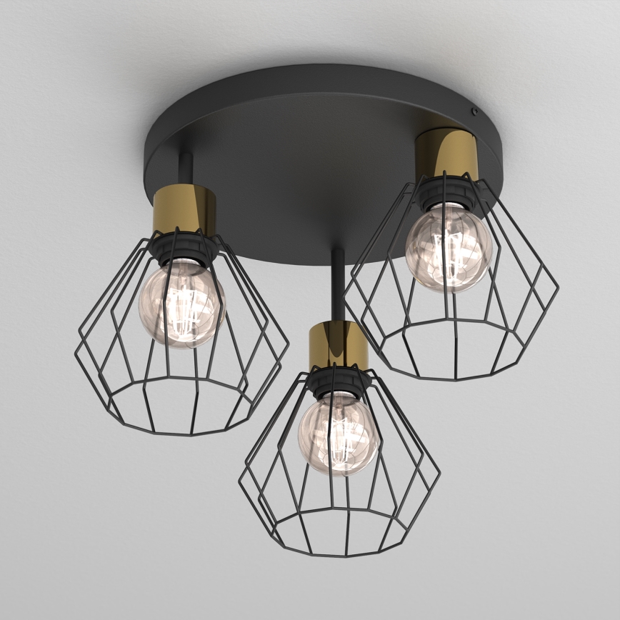 Plafonjera PARKLA 3xE27/15W/230V crni/zl.