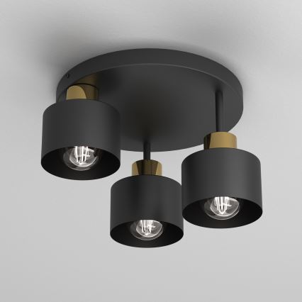 Plafonjera PARKLA 3xE27/15W/230V crni/zl.