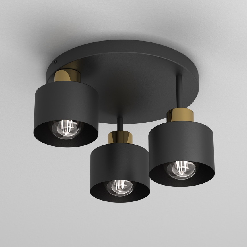 Plafonjera PARKLA 3xE27/15W/230V crni/zl.