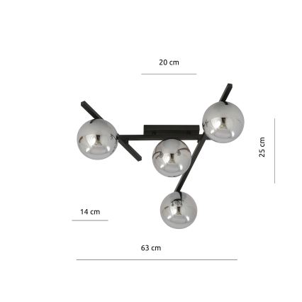 Plafonjera SMART 4xE14/10W/230V crni/siv