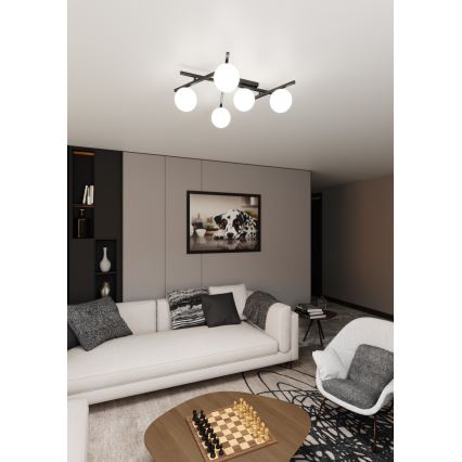 Plafonjera SMART 5xE14/10W/230V crni/bela