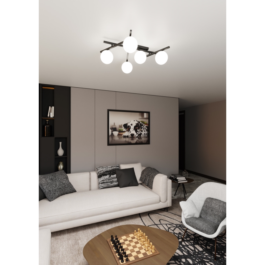Plafonjera SMART 5xE14/10W/230V crni/bela