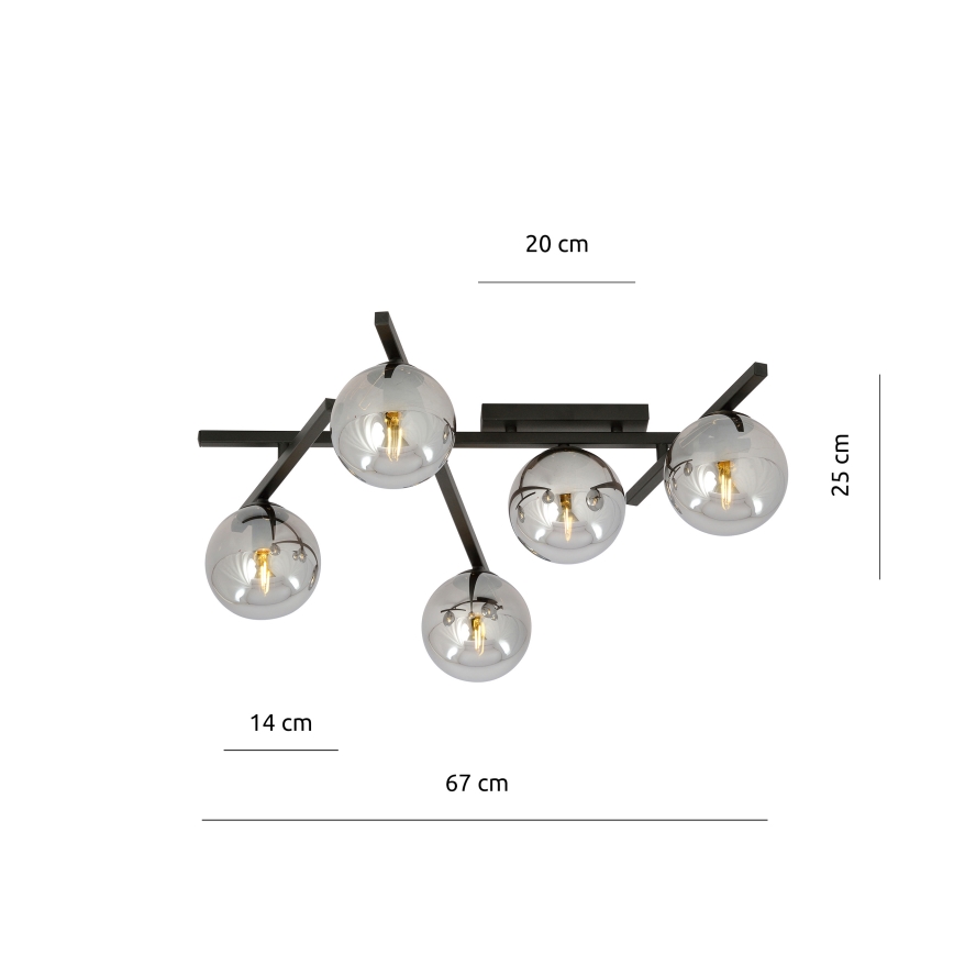 Plafonjera SMART 5xE14/10W/230V crni/siv