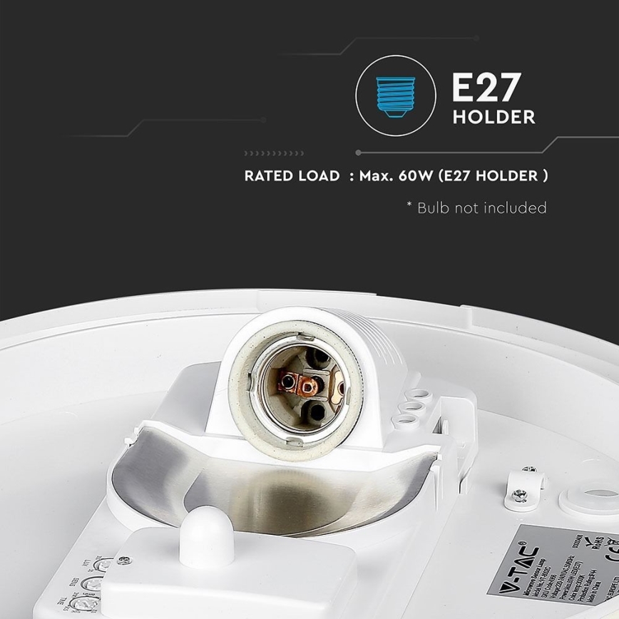 Plafonjera za kup. sa senz. 1xE27/60W/230V IP44 ø 29,6 cm