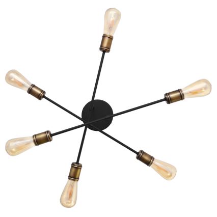 Plafonski luster CAMBRIDGE 6xE27/20W/230V crna/zlatna