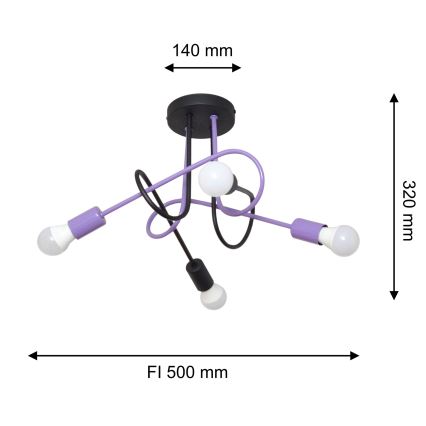 Plafonski luster OXFORD 4xE27/15W/230V crna/ljubičasta