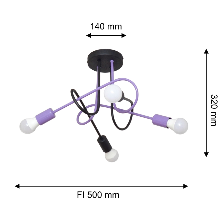 Plafonski luster OXFORD 4xE27/15W/230V crna/ljubičasta