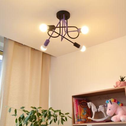 Plafonski luster OXFORD 4xE27/15W/230V crna/ljubičasta