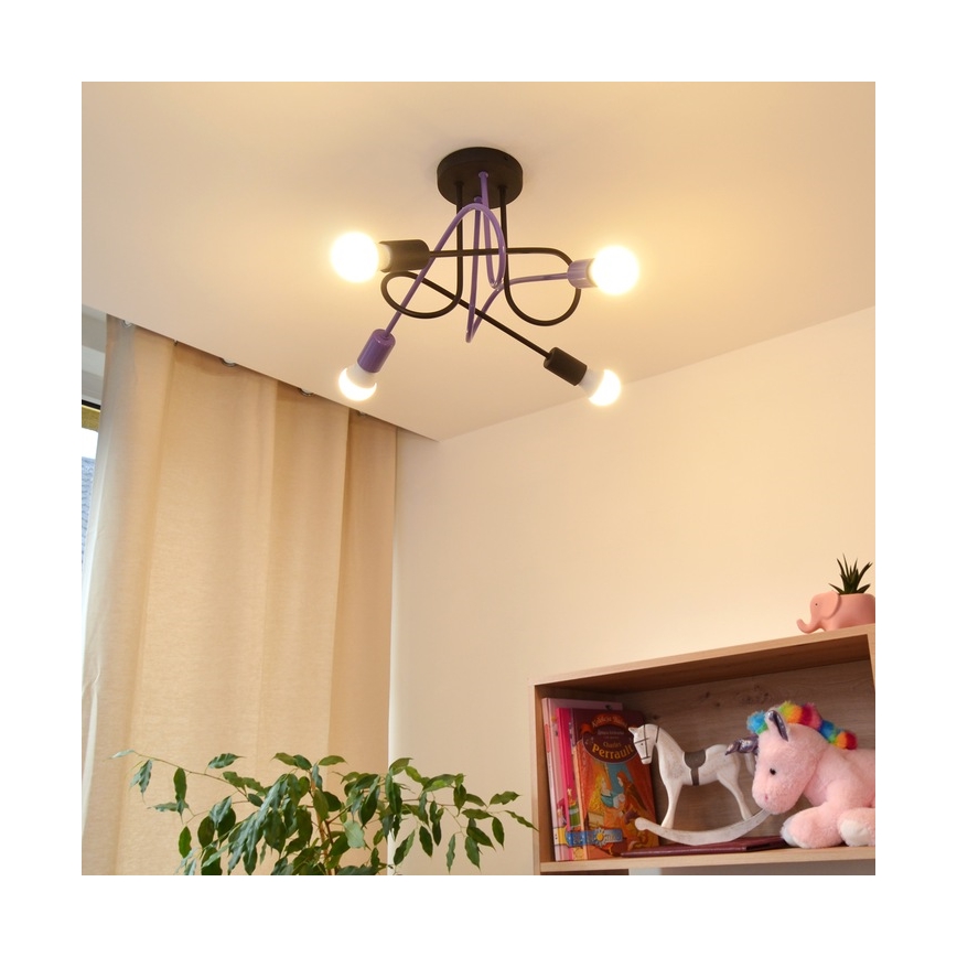 Plafonski luster OXFORD 4xE27/15W/230V crna/ljubičasta