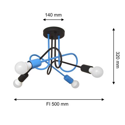 Plafonski luster OXFORD 4xE27/15W/230V crna/plava