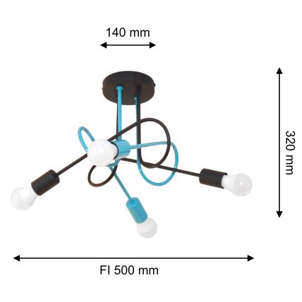 Plafonski luster OXFORD 4xE27/15W/230V crna/tirkizna