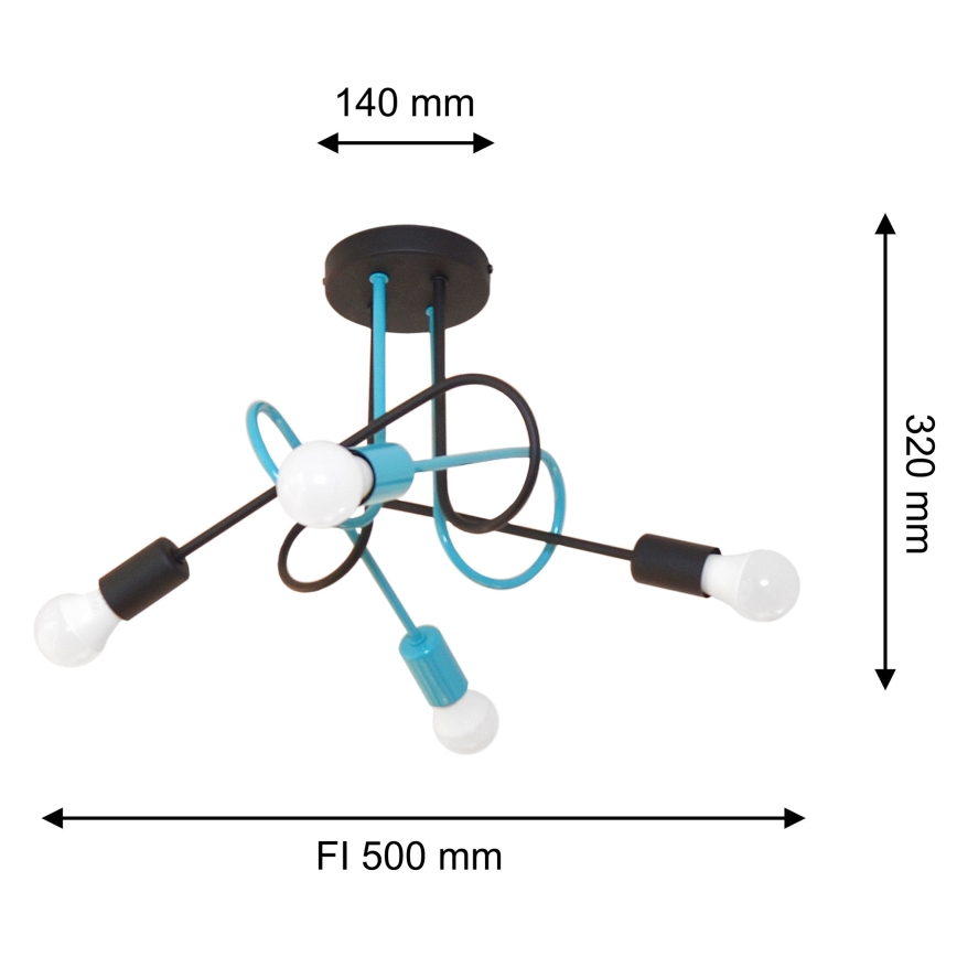 Plafonski luster OXFORD 4xE27/15W/230V crna/tirkizna