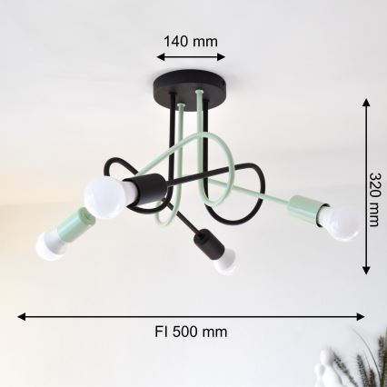 Plafonski luster OXFORD 4xE27/15W/230V crna/zelena