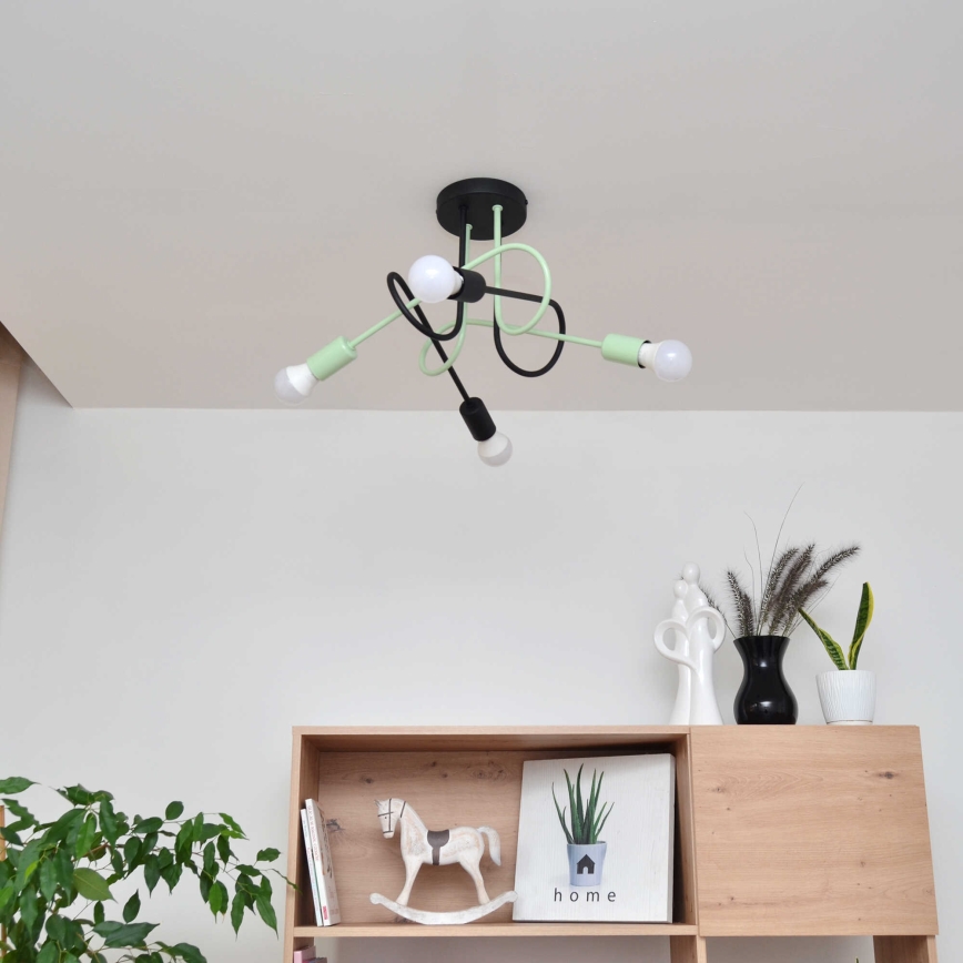 Plafonski luster OXFORD 4xE27/15W/230V crna/zelena