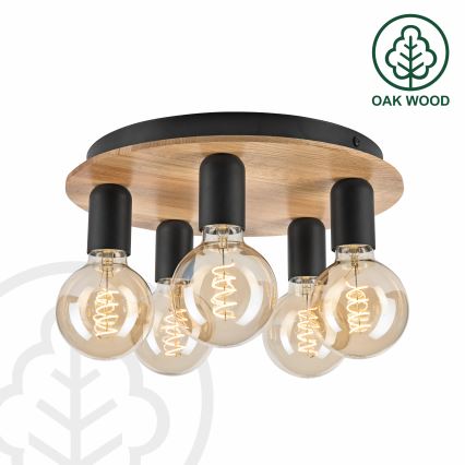 Plafonsko svetlo DUSTY 5xE27/15W/230V prečnik 34 cm hrast/crna