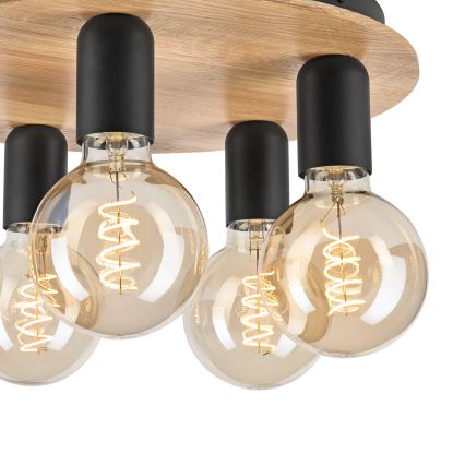 Plafonsko svetlo DUSTY 5xE27/15W/230V prečnik 34 cm hrast/crna