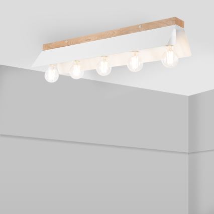 Plafonsko svetlo ESME 5xE27/15W/230V bela/hrast