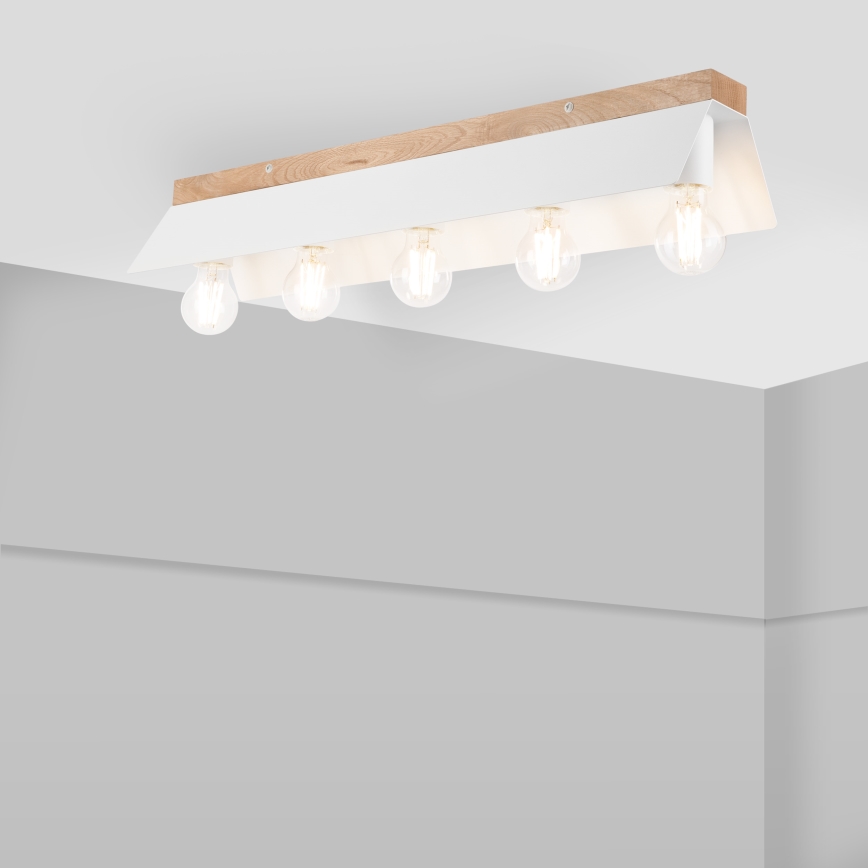 Plafonsko svetlo ESME 5xE27/15W/230V bela/hrast