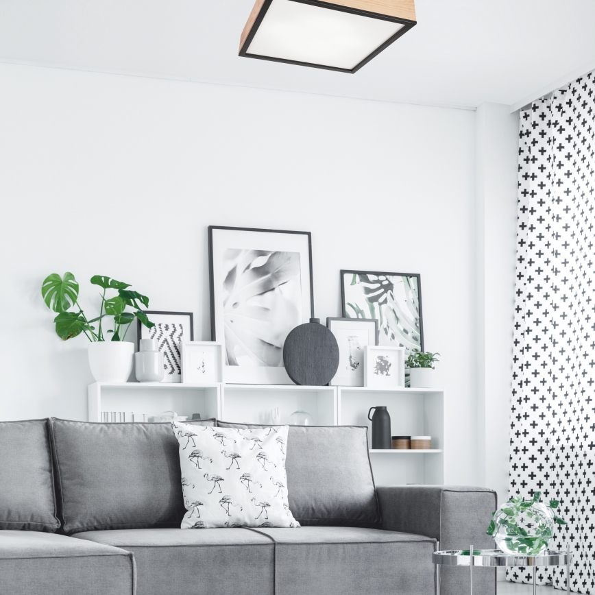 Plafonsko svetlo NATURAL SQUARE 4xE27/15W/230V 48x48 cm borovina/crna