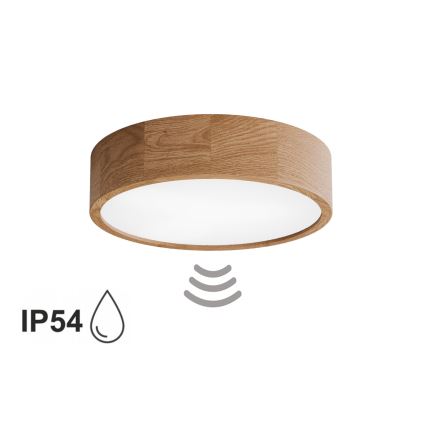 Plafonsko svetlo za kupatilo sa senzorom CLEO 3xE27/24W/230V, prečnika 37,5 cm, IP54, hrast