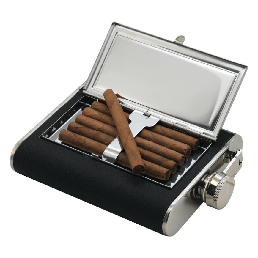 Pljoska sa futrolom za cigare 175 ml crna