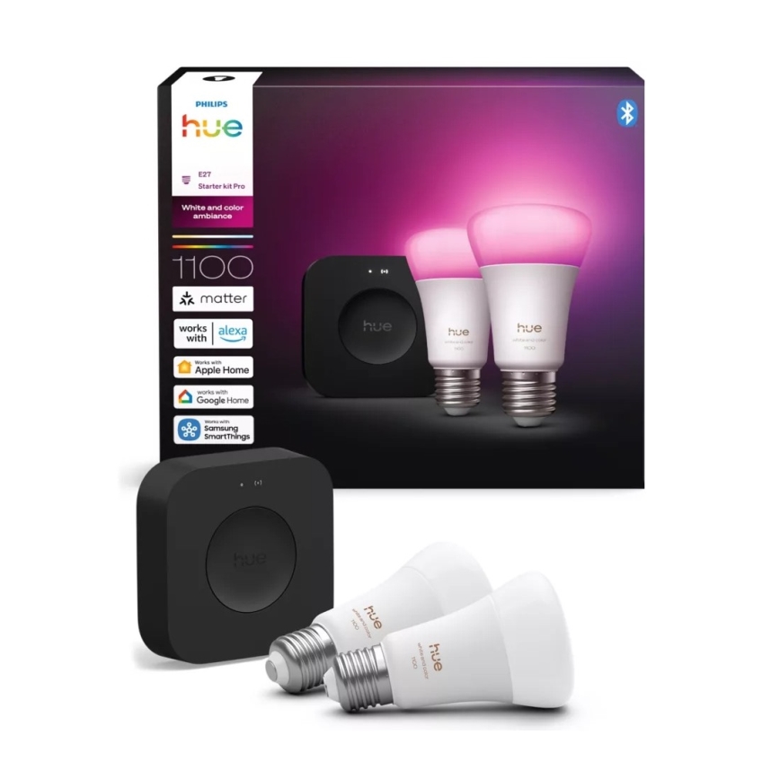 Početni paket Philips Hue WHITE AND COLOR AMBIANCE 2xE27/8,1W 1000-20000K + uređaj za povezivanje