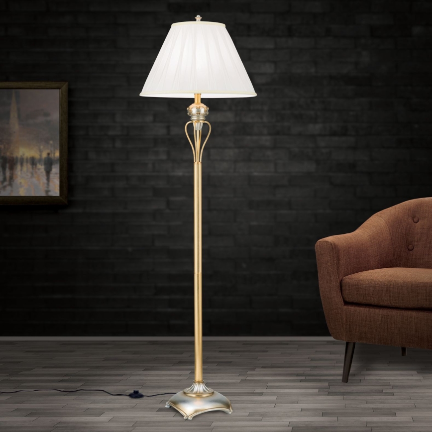 Podna lampa TIZIA 1xE27/60W/230V bela/zlatna/patina