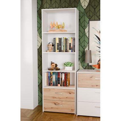 Polica za knjige URO hrast artisan/bela