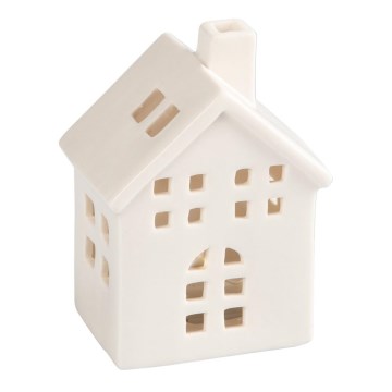 Porcelanska kućica za sveću, 10 cm, bela