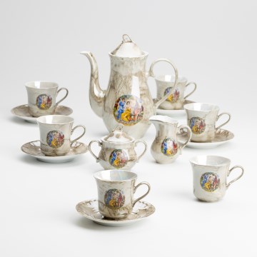 Porcelanski čajni set mramornog dezena, braon