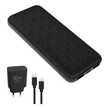 Power Bank 10000 mAh + adapter 20 W sa podrškom za Power Delivery + USB-C/USB-C kabl 1 m, crne boje