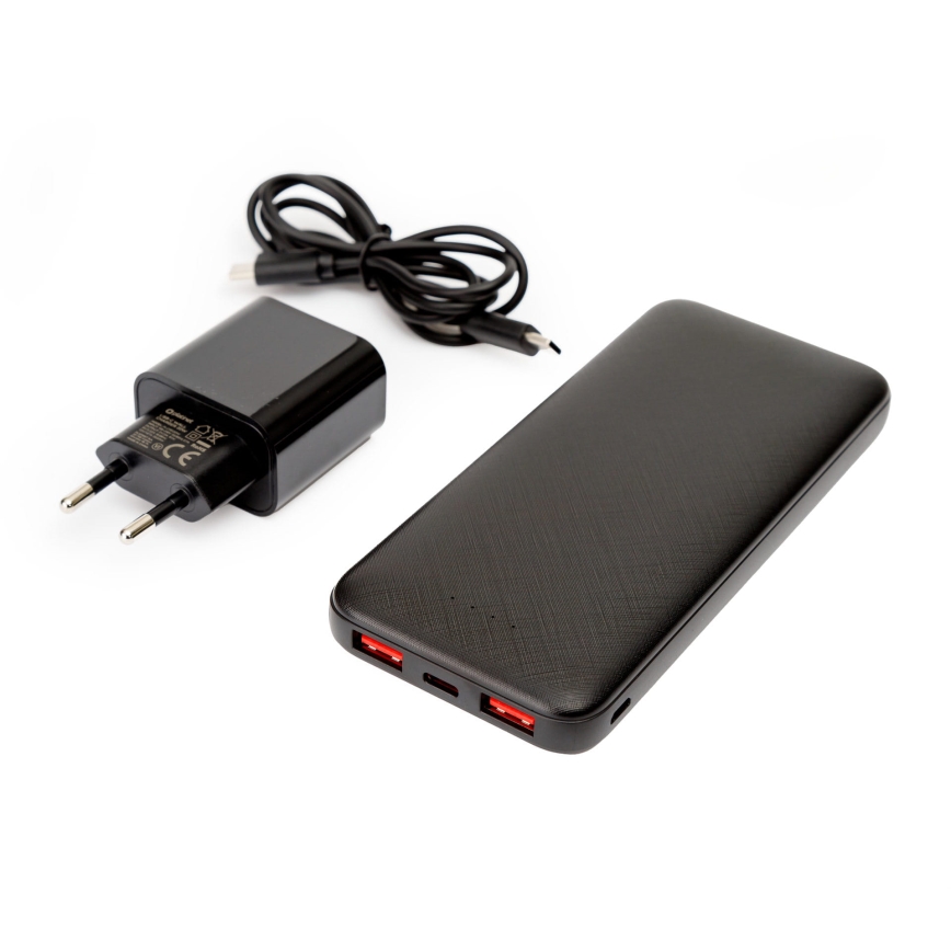 Power Bank 10000 mAh + adapter 20 W sa podrškom za Power Delivery + USB-C/USB-C kabl 1 m, crne boje