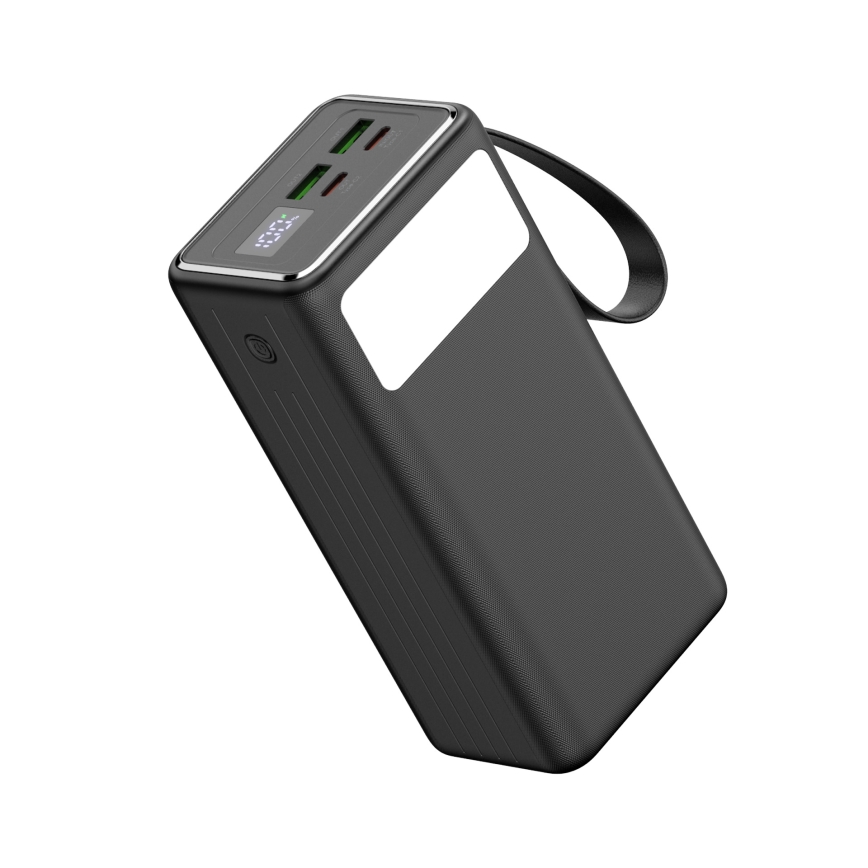 Power Bank 40000 mAh 65W Power Delivery 2xUSB-A + 2xUSB-C sa LED svetiljkom i USB-C kablom 1m crna