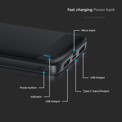 Power bank s Power Delivery (PD), 10000 mAh/22,5 W/5 V, crna