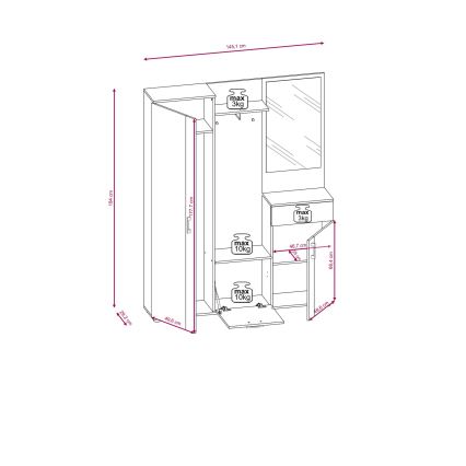 Predsobna stena sa ogledalom NOLAN, hrast artisan/bela