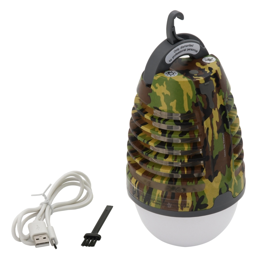 LED prenosiva punjiva lampa sa hvatačem insekata LED/2W/3,7V 1800 mAh IPX4 maskirna