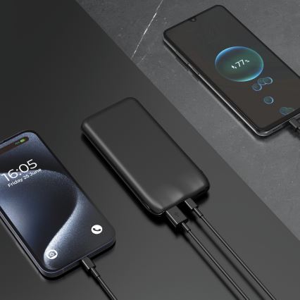 Prenosni punjač 10000 mAh, 10 W Power Delivery, 2x USB-C + 1x USB-A, crna