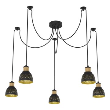 Prezent 27525 - Luster na sajli MESCALA 5xE14/40W/230V u obliku pauka, crna/kaučukovo drvo