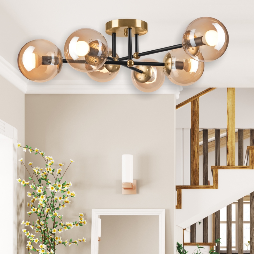 Prislonjen luster MALENA 6xE14/5W/230V zlatna/crna/dimljeno bež