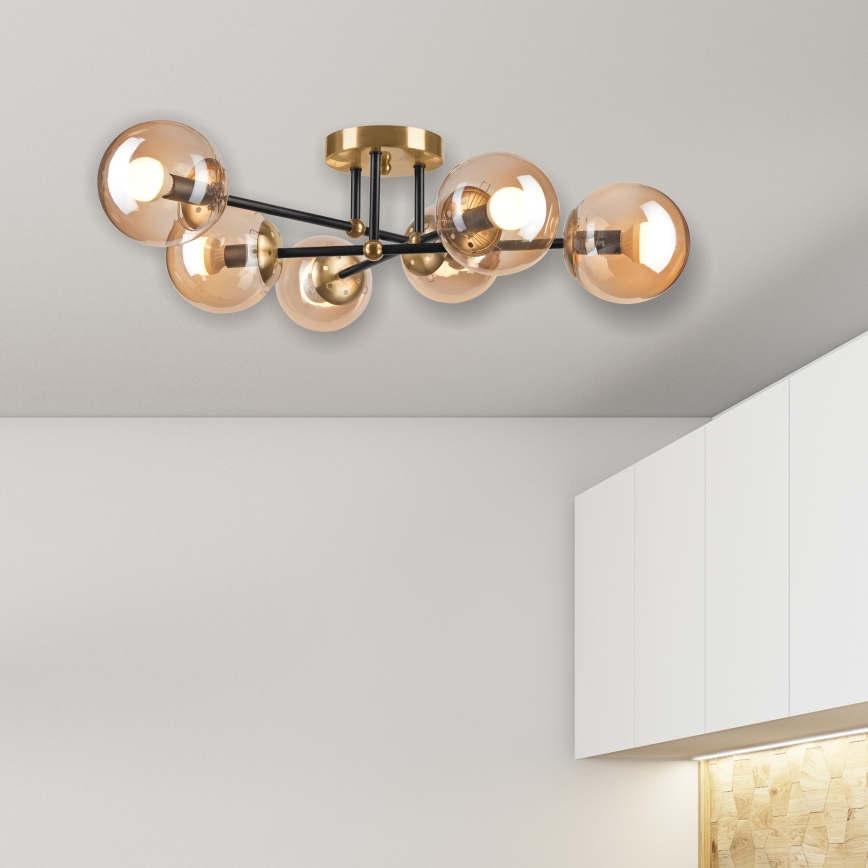 Prislonjen luster MALENA 6xE14/5W/230V zlatna/crna/dimljeno bež