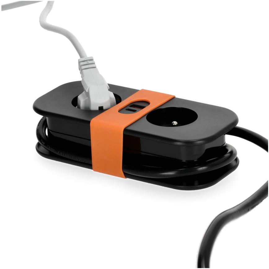 Produžni kabl 2 utičnice + 2x USB, 1,4 m, crni